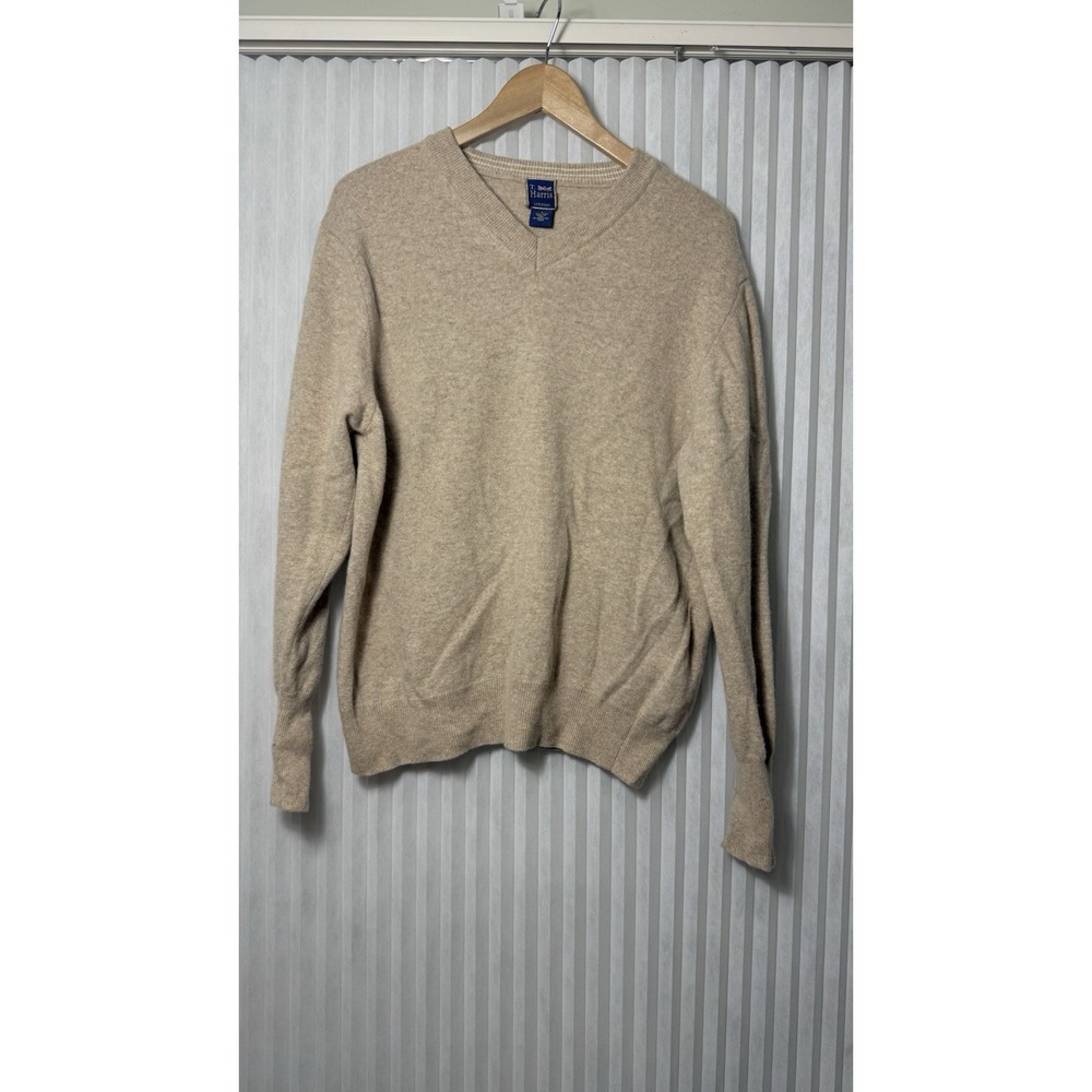 T. Harris London Men's 100% Wool V-Neck Sweater Size L Made in Italy Beige